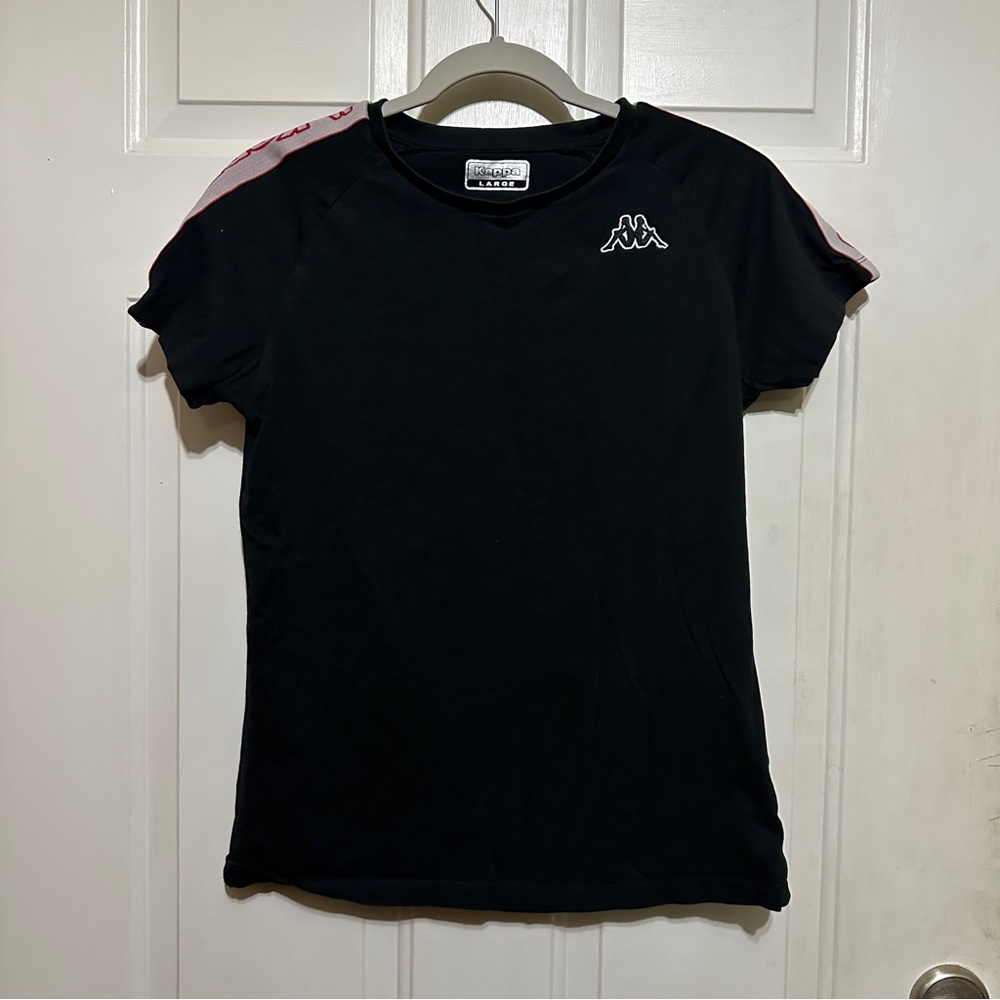 Kappa‎ T-Shirt Short Sleeve Tape Logo Sports Black/Red Mens Large